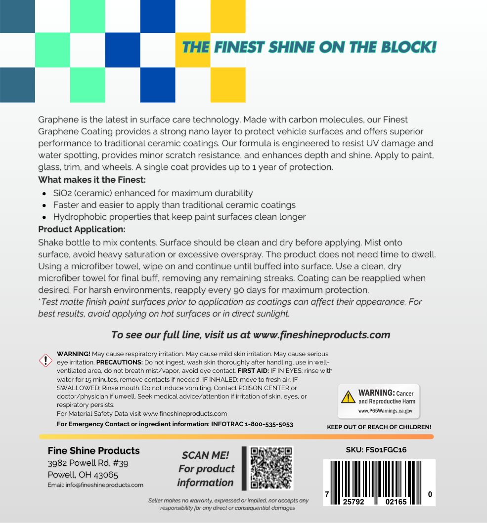 Finest Graphene Coating (Graphene+Ceramic spray) 16oz